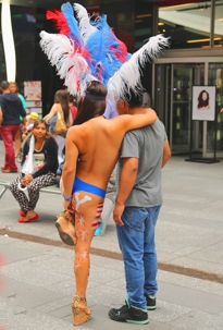 Topless panhandler in NYC