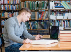 University student in a library